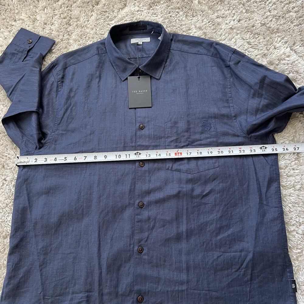 Ted Baker Button Up Linen Shirt Men Size 7 Navy Slim Fit Long Sleeves $160 NEW - Picture 6 of 10